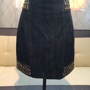 New Nanette Lepore denim detailed beaded skirt